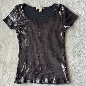 NWOT ‼️ Michael by Michael Kors Sz XS / 4 Liquid Sequin Scoop Neck Cotton Tshirt